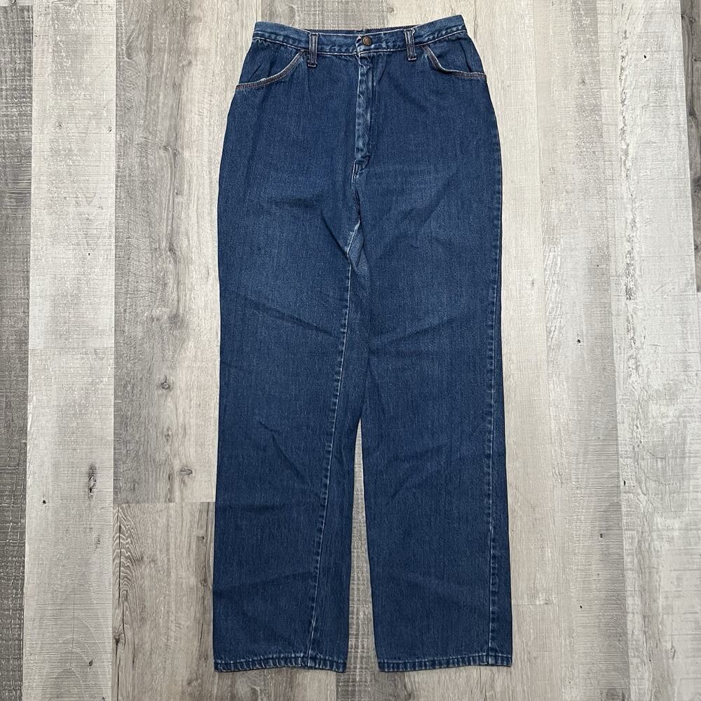 VTG 70s/80s Women's Dark Wash Straight Leg Denim Snap Western USA Jeans 15/16